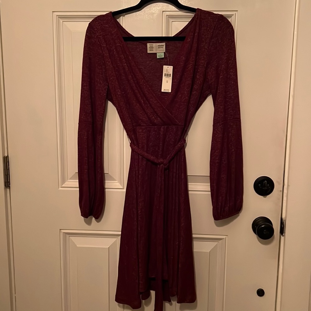 Anthropologie Long Sleeve Wrap Dress in Wine Burgundy
